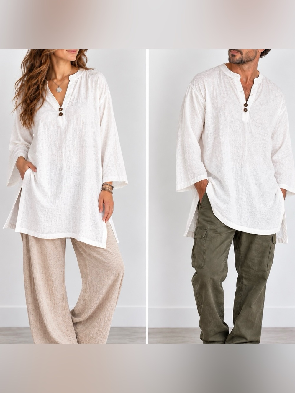 SpiritHouse White Cotton Tunic Top XXL Lagenlook Art to Wear Side Slit Unisex